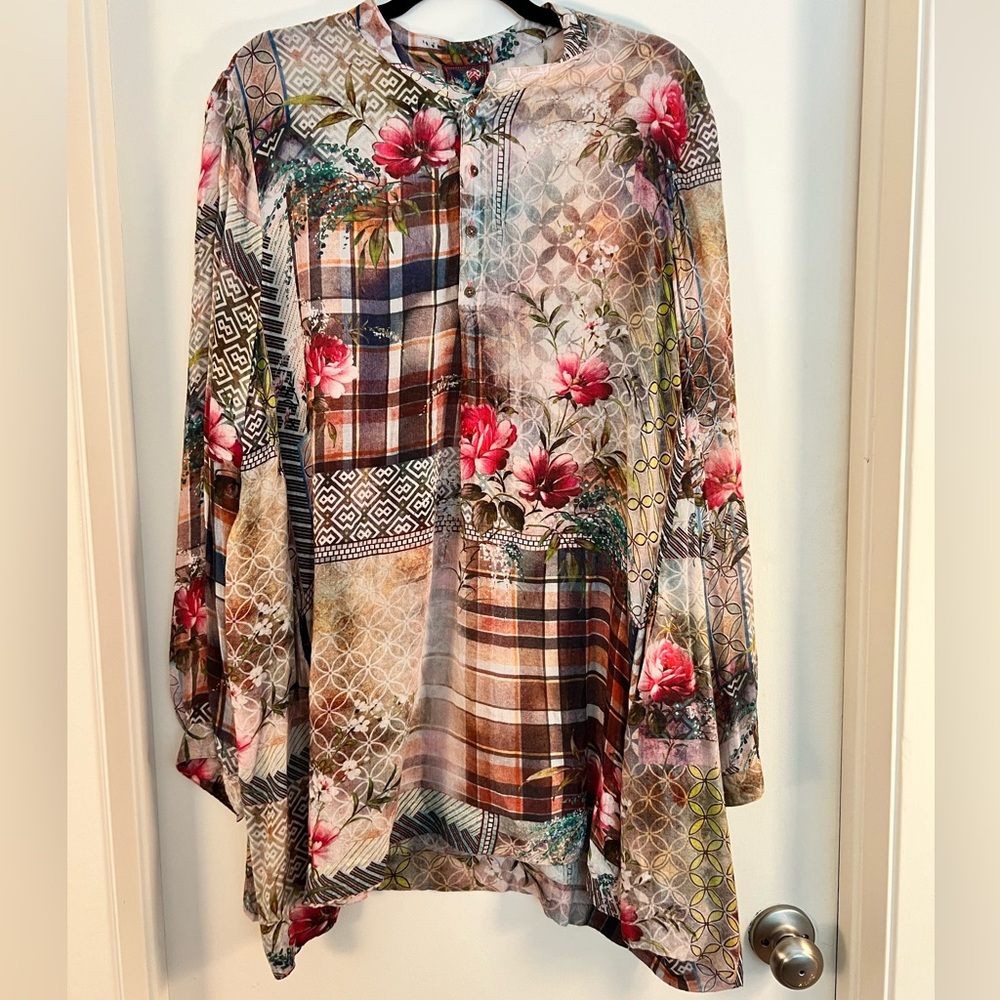 JOHNNY WAS Button Up Tunic, Size L